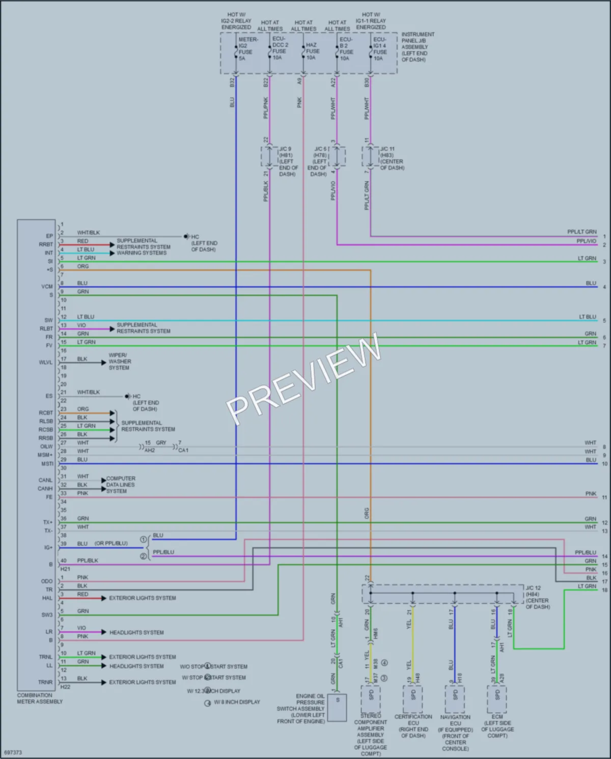 2020 Toyota Highlander Instrument Cluster wiring diagram preview