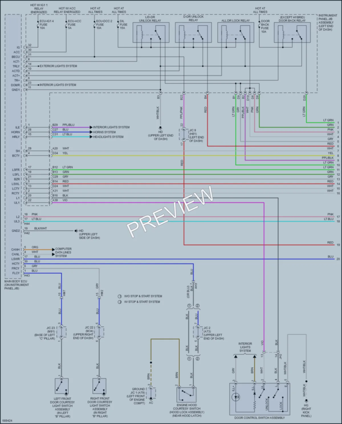 2020 Toyota HighlanderHybrid Power Door Locks wiring diagram preview