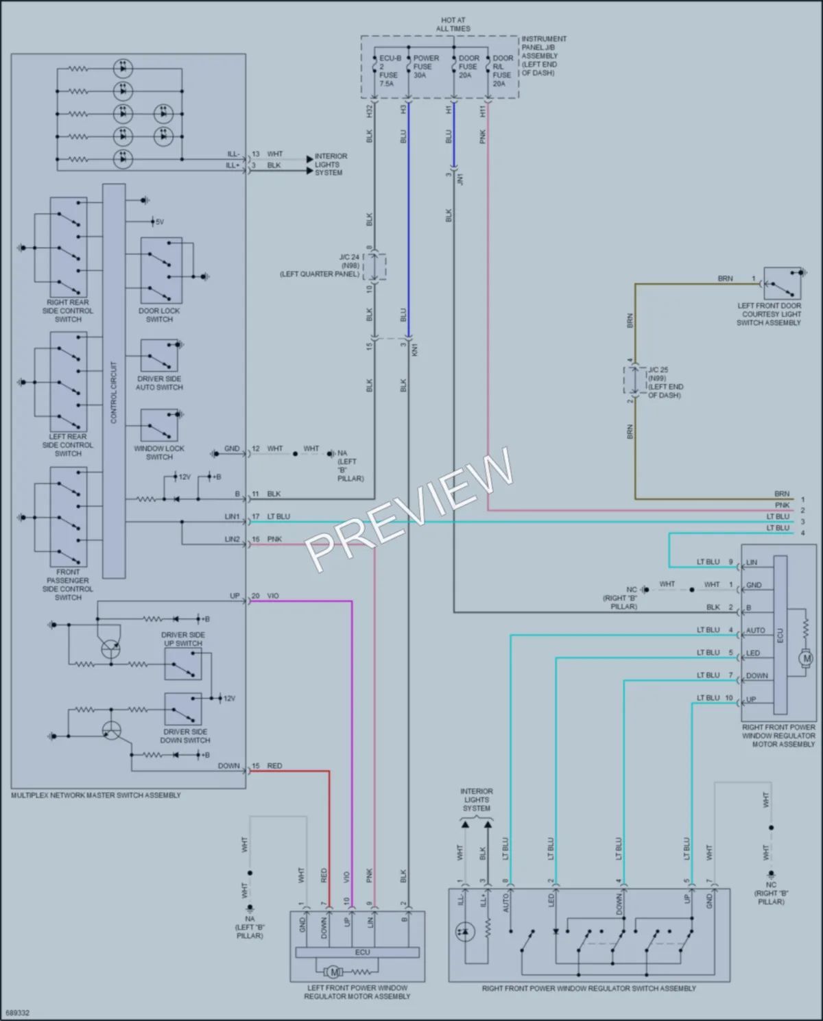 2020 Toyota PriusPrime Power Windows wiring diagram preview