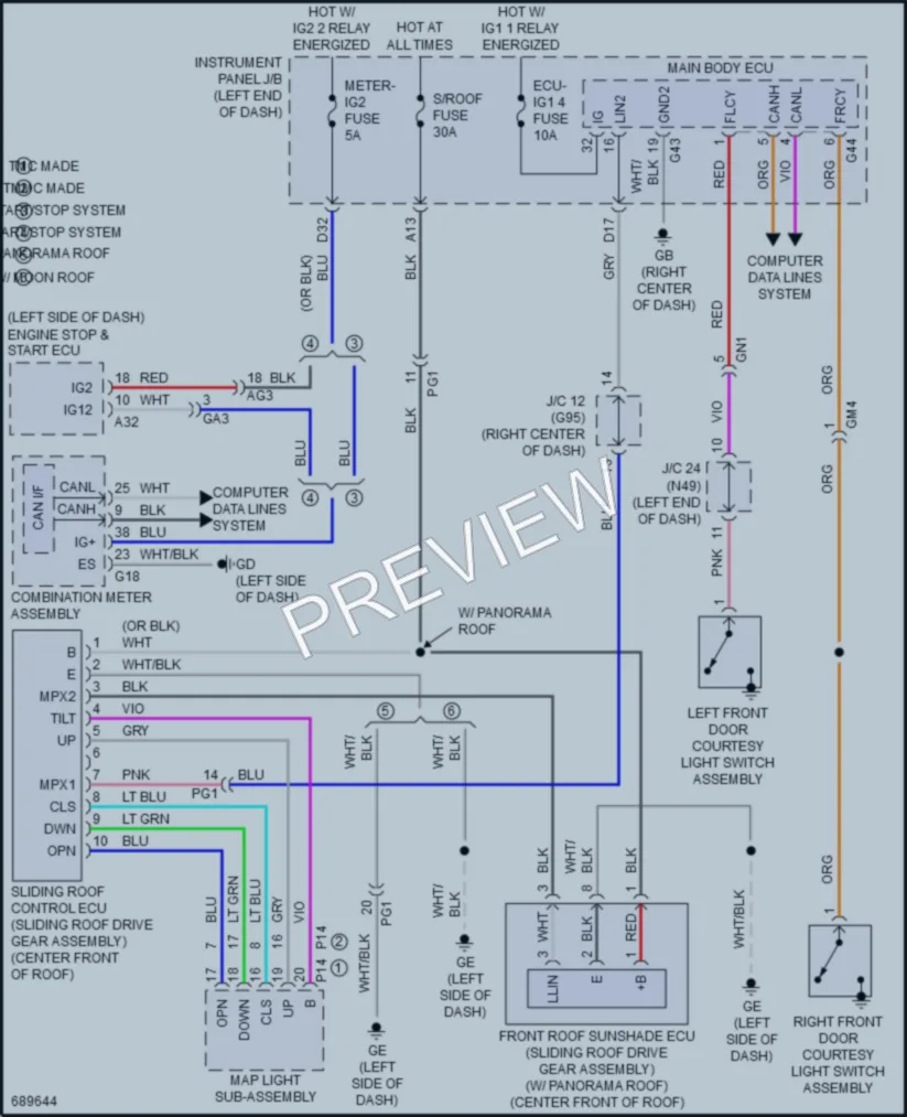 2020 Toyota RAV4Hybrid Power Top Sunroof wiring diagram preview