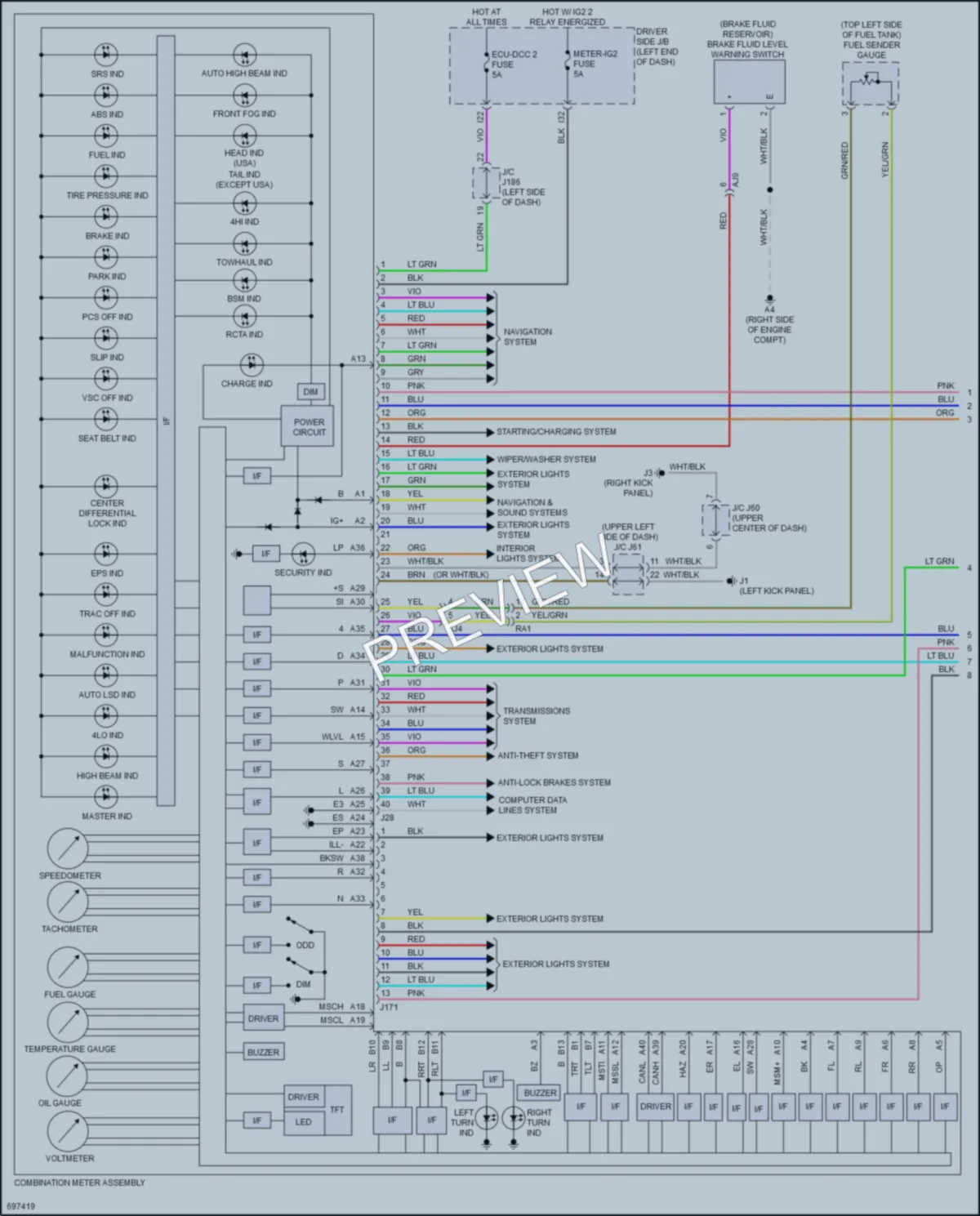 2020 Toyota Tundra Instrument Cluster wiring diagram preview