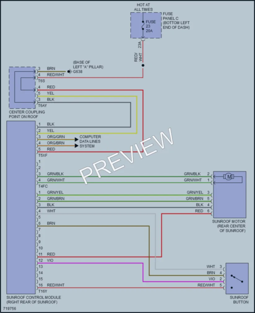 2020 Volkswagen Jetta Power Top Sunroof wiring diagram preview