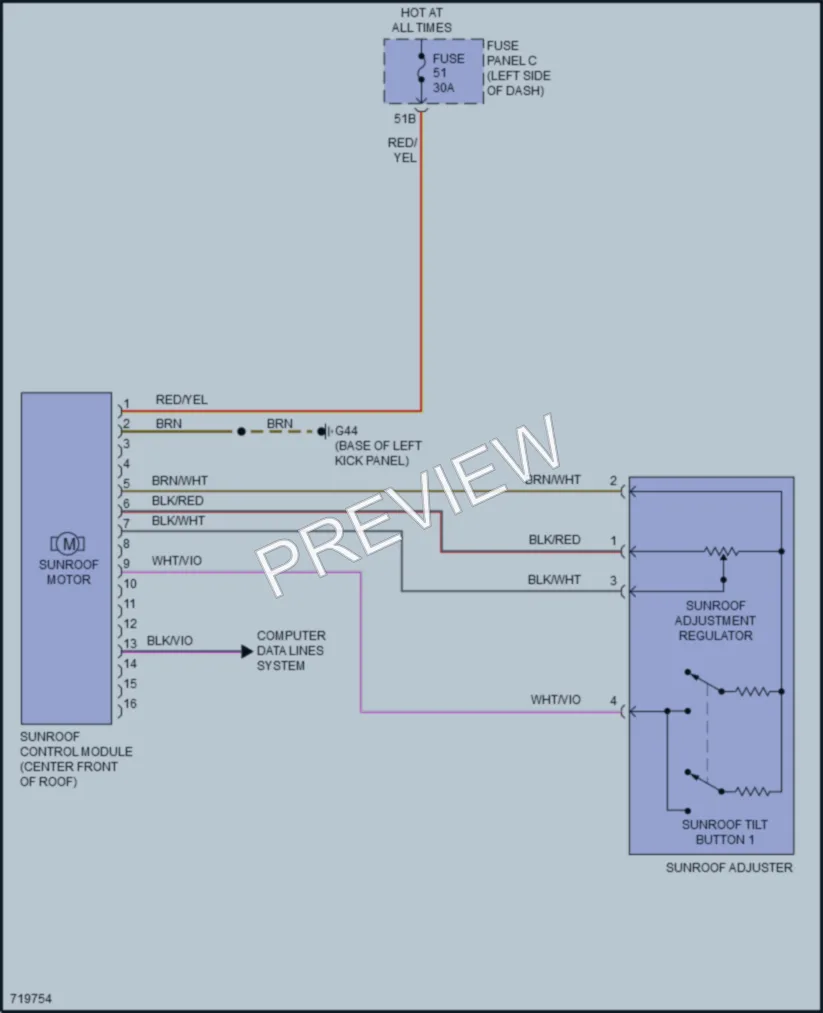 2020 Volkswagen Passat Power Top Sunroof wiring diagram preview