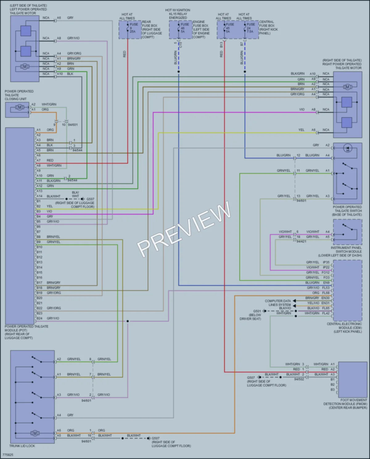 2020 Volvo XC90PlugIn Trunk Tailgate Fuel Door wiring diagram preview