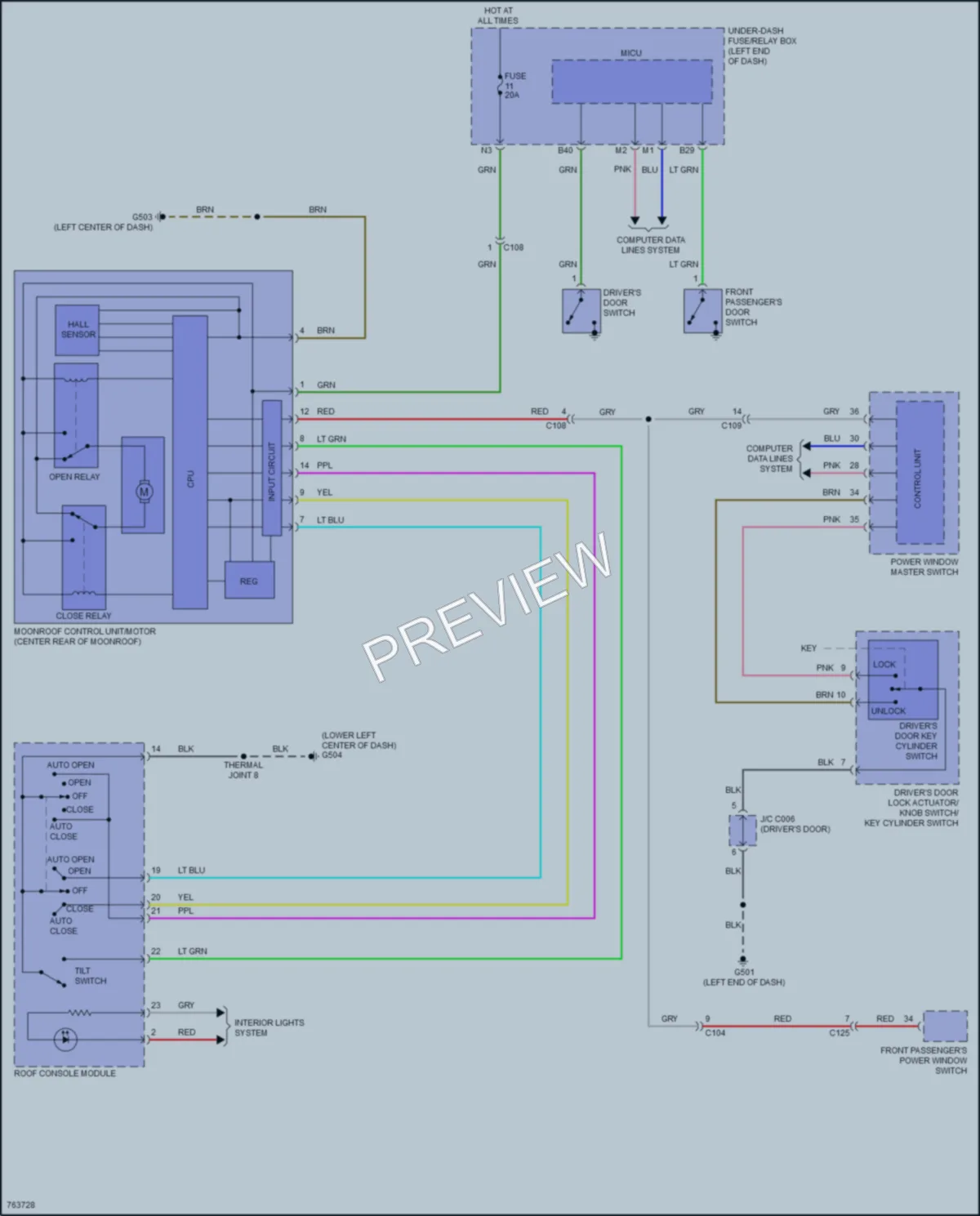 2021 Acura ILX Power Top Sunroof wiring diagram preview