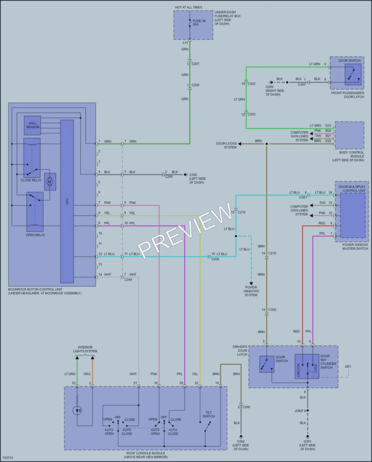 2021 Acura TLX Power Top Sunroof wiring diagram preview