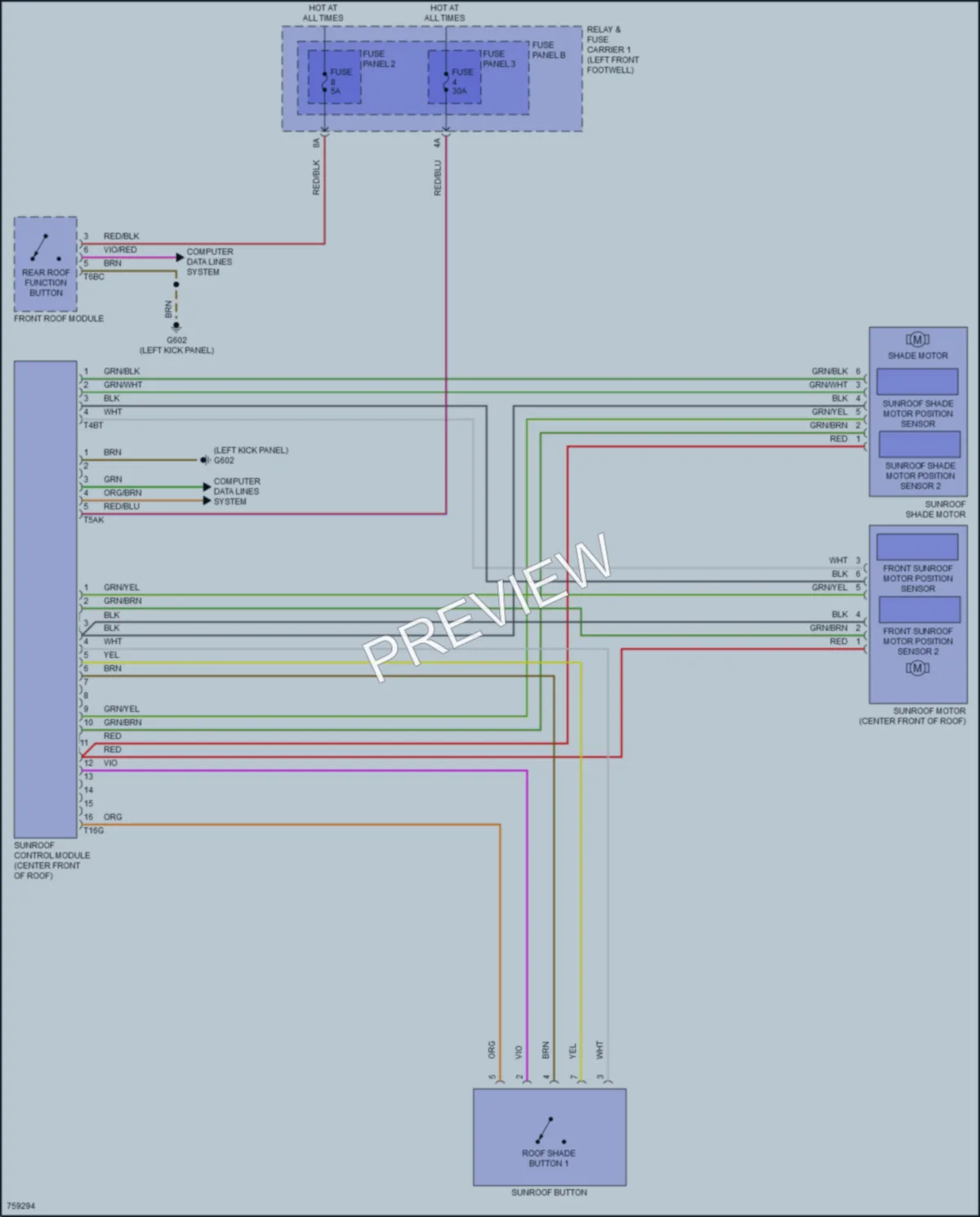 2021 Audi A4 Power Top Sunroof wiring diagram preview