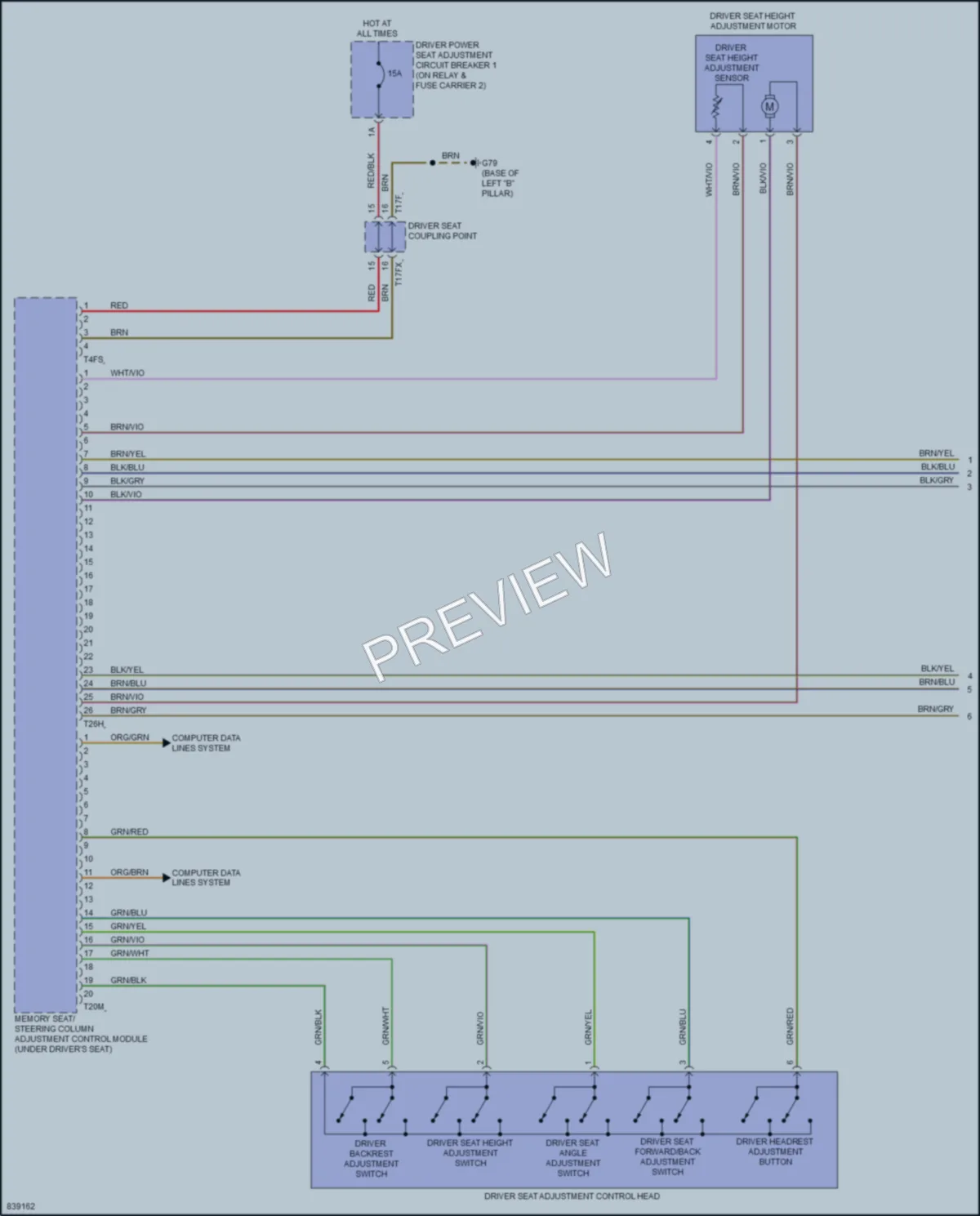 2021 Audi A8L Memory Systems wiring diagram preview