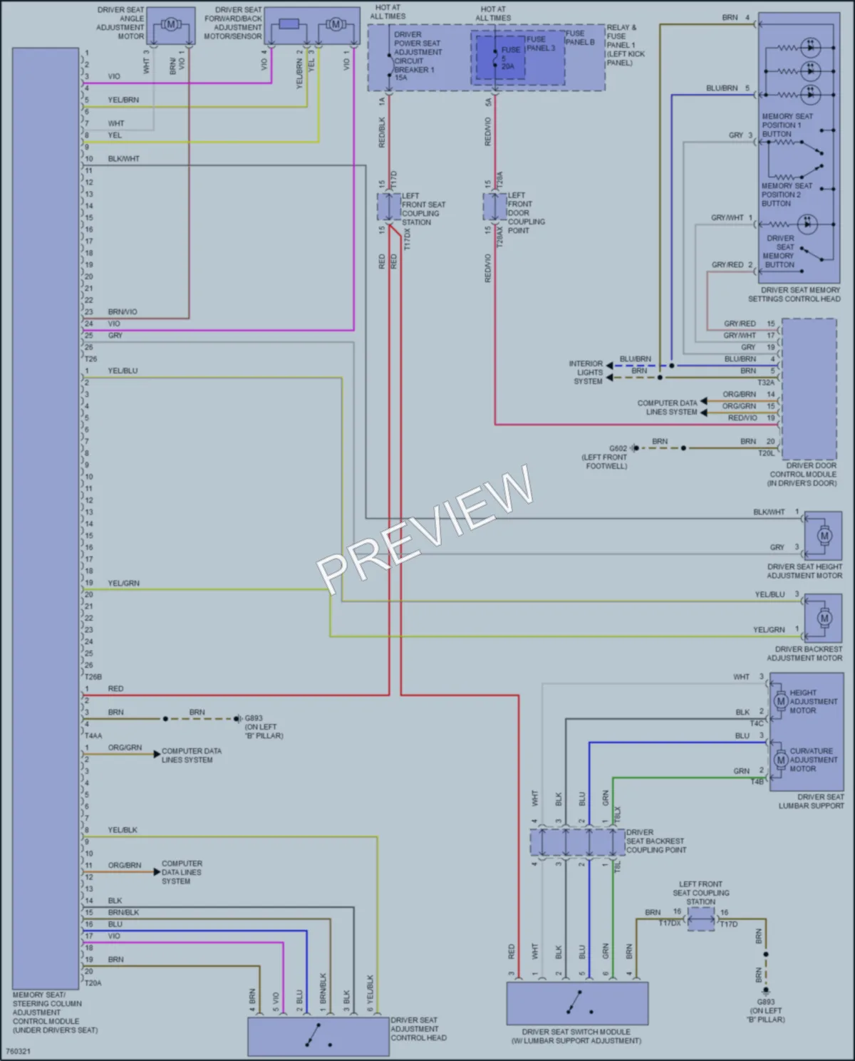 2021 Audi RS5 Memory Systems wiring diagram preview
