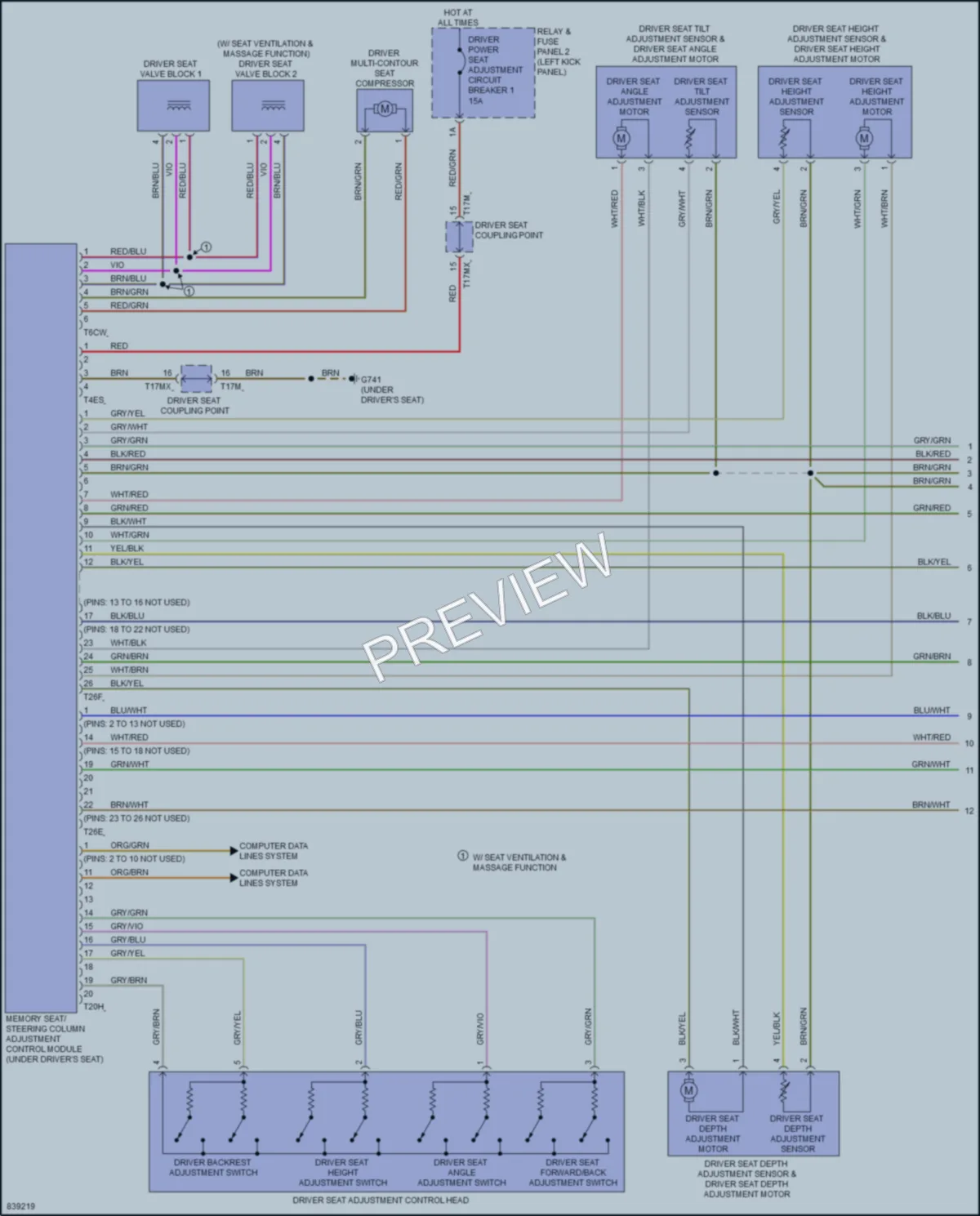 2021 Audi RS7 Memory Systems wiring diagram preview