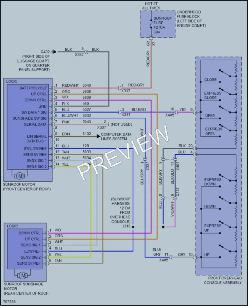 2021 Chevrolet Malibu Power Top Sunroof wiring diagram preview
