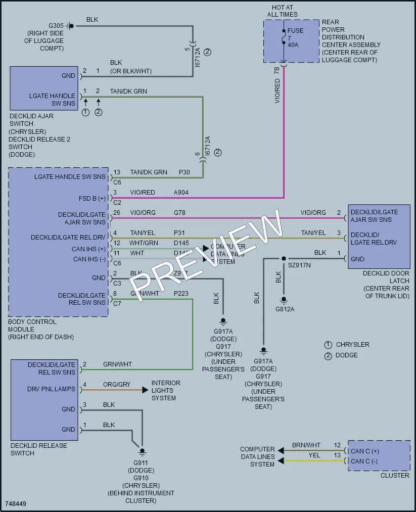 2021 Chrysler 300 Trunk Tailgate Fuel Door wiring diagram preview