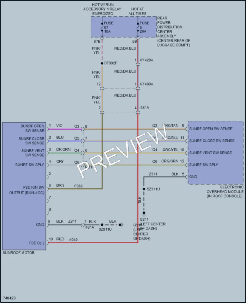 2021 Dodge Charger Power Top Sunroof wiring diagram preview