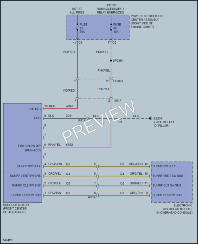 2021 Dodge DurangoSpecialService Power Top Sunroof wiring diagram preview