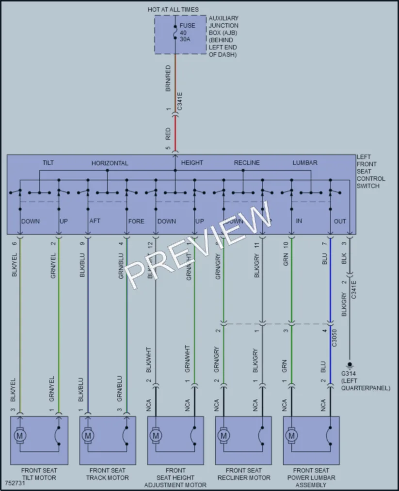 2021 Ford 250Transit Power Seats wiring diagram preview