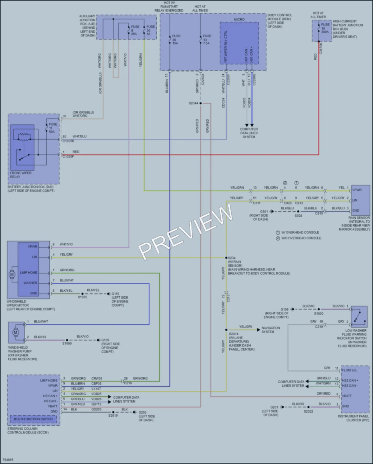 2021 Ford 350HDTransit Wiper Washer wiring diagram preview