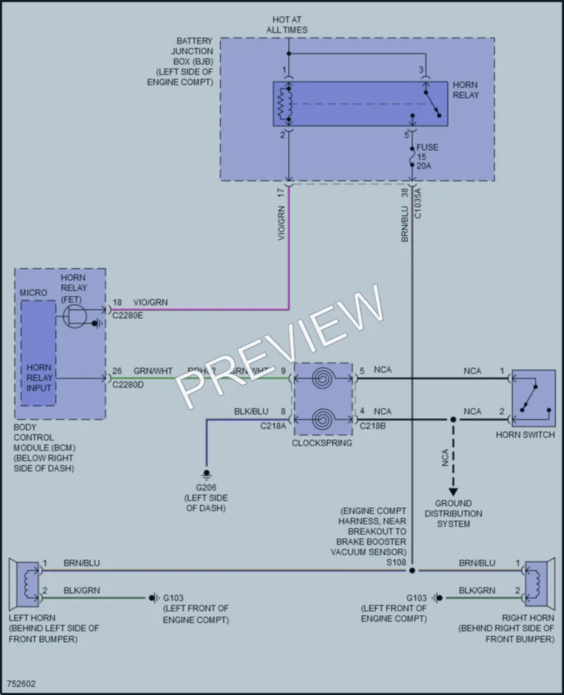 2021 Ford BroncoSport Horn wiring diagram preview