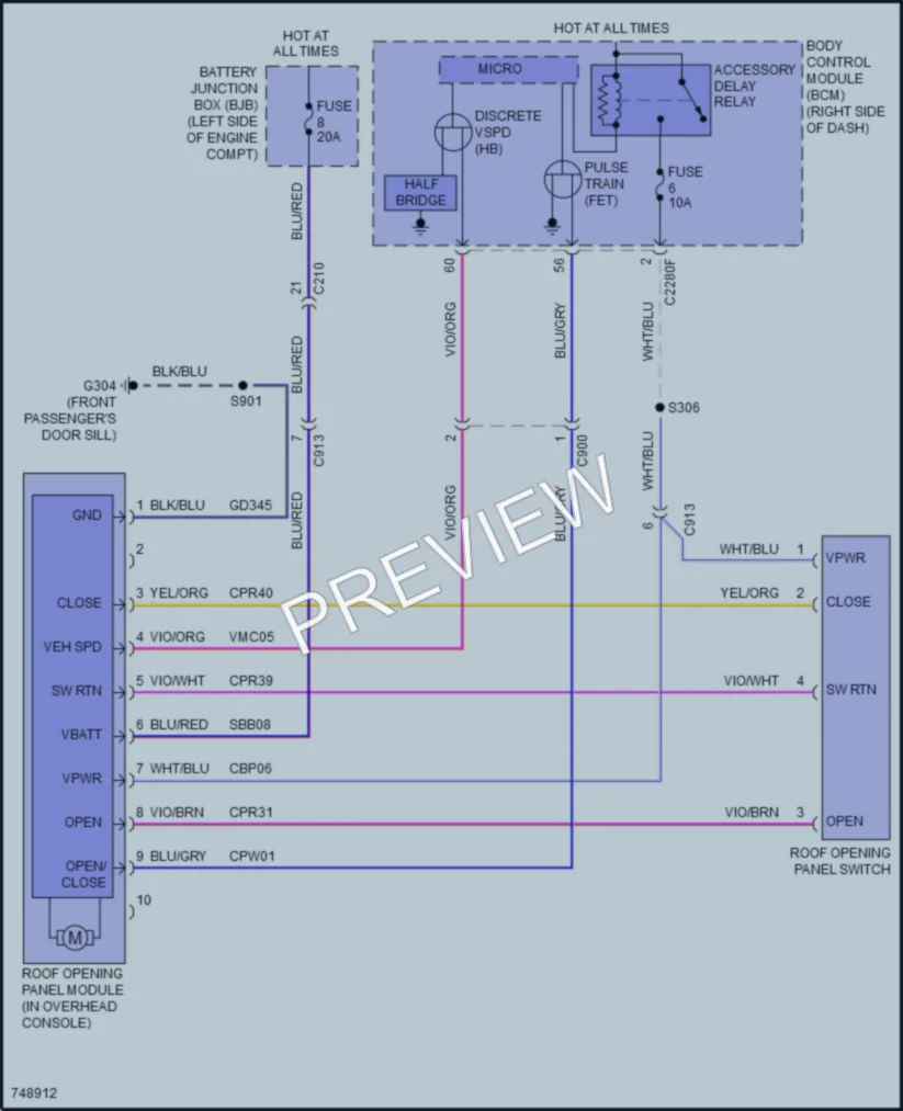 2021 Ford EcoSport Power Top Sunroof wiring diagram preview