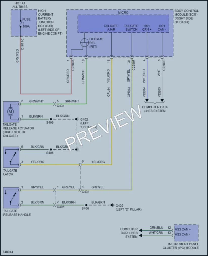 2021 Ford EcoSport Trunk Tailgate Fuel Door wiring diagram preview