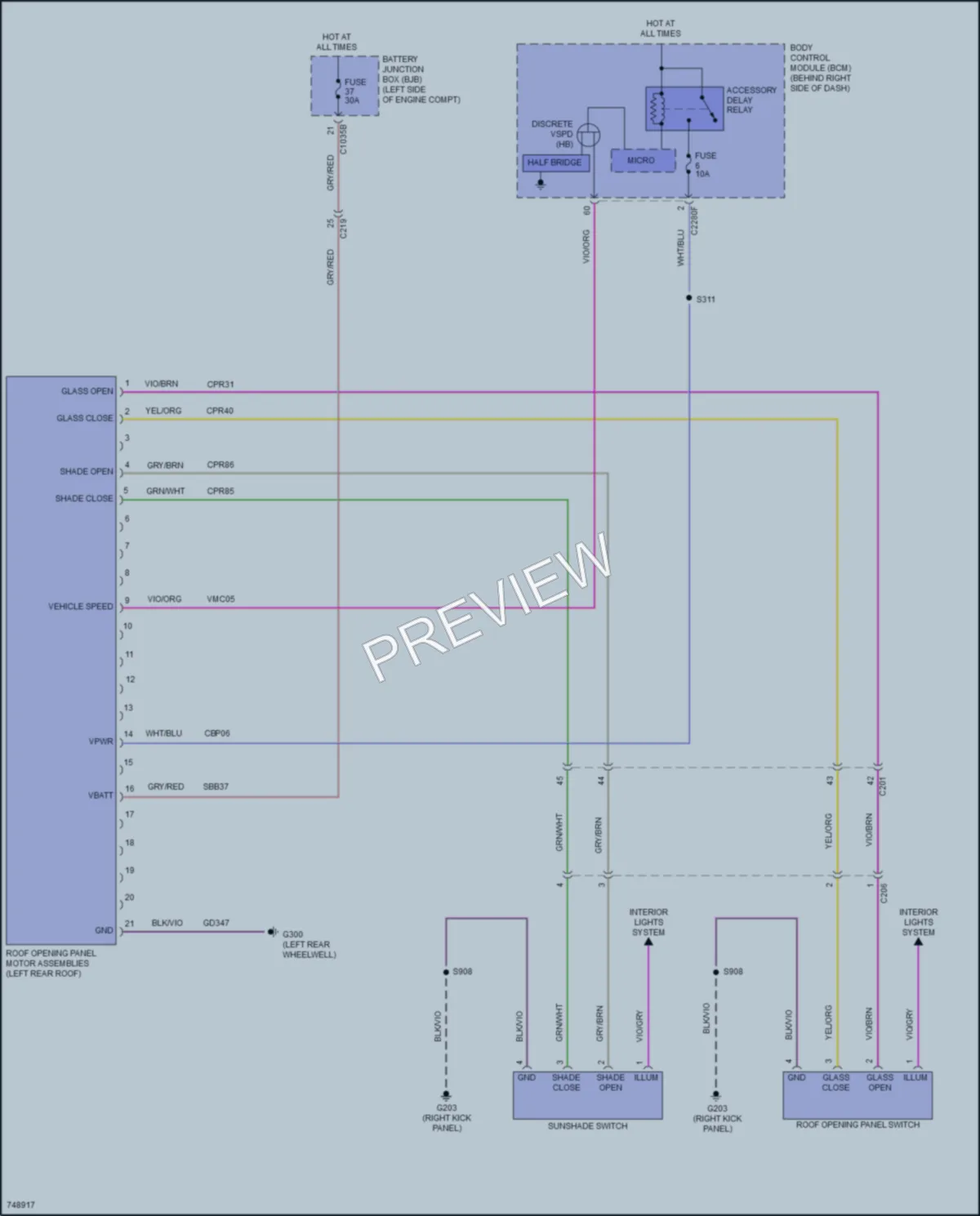 2021 Ford EscapeHybrid Power Top Sunroof wiring diagram preview
