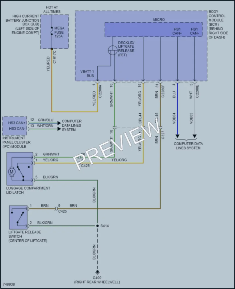 2021 Ford EscapeHybrid Trunk Tailgate Fuel Door wiring diagram preview