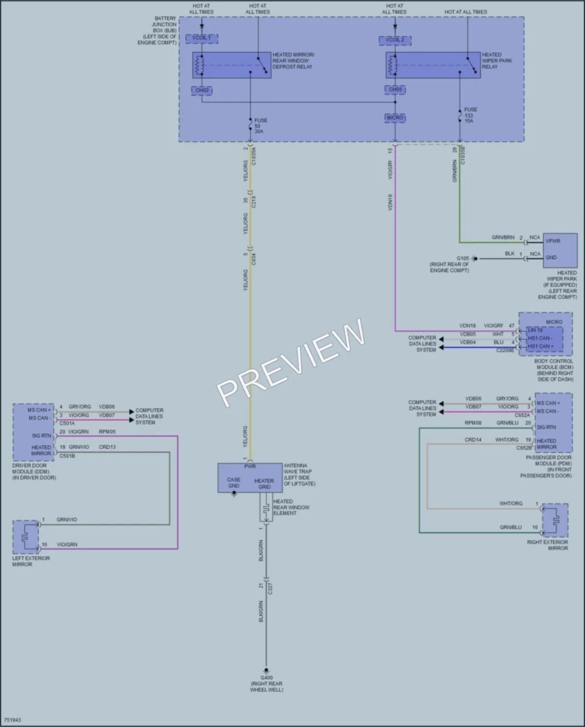2021 Ford EscapePlugIn Defoggers wiring diagram preview