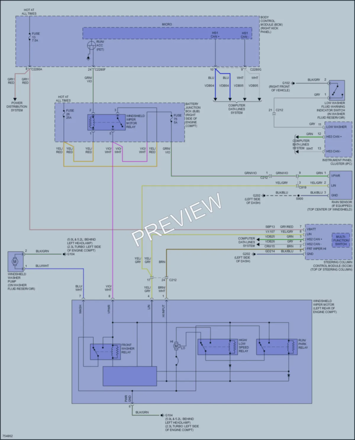 2021 Ford Mustang Wiper Washer wiring diagram preview