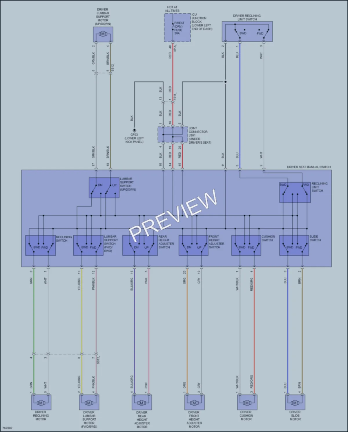 2021 Genesis G70 Power Seats wiring diagram preview