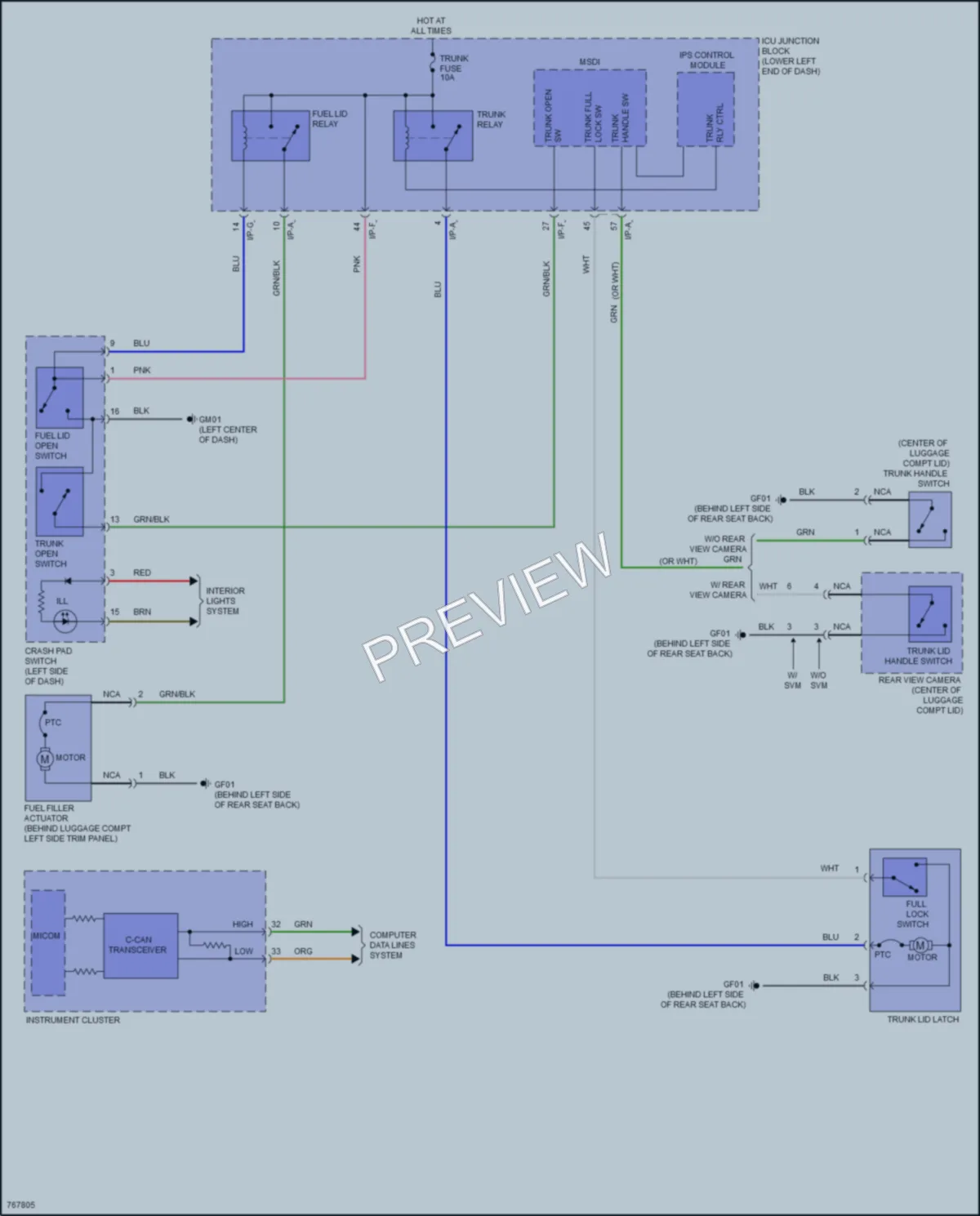 2021 Genesis G70 Trunk Tailgate Fuel Door wiring diagram preview