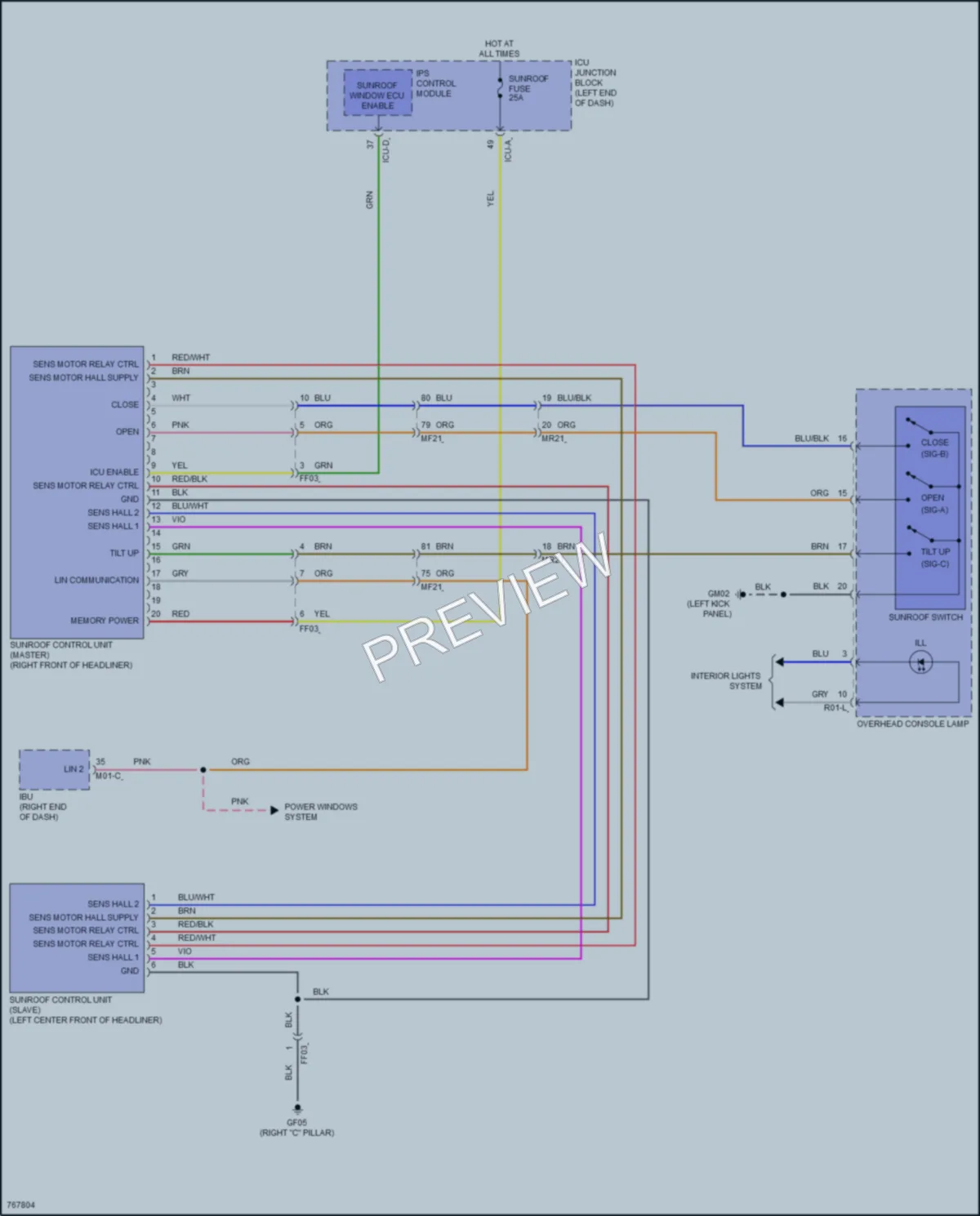 2021 Genesis GV80 Power Top Sunroof wiring diagram preview