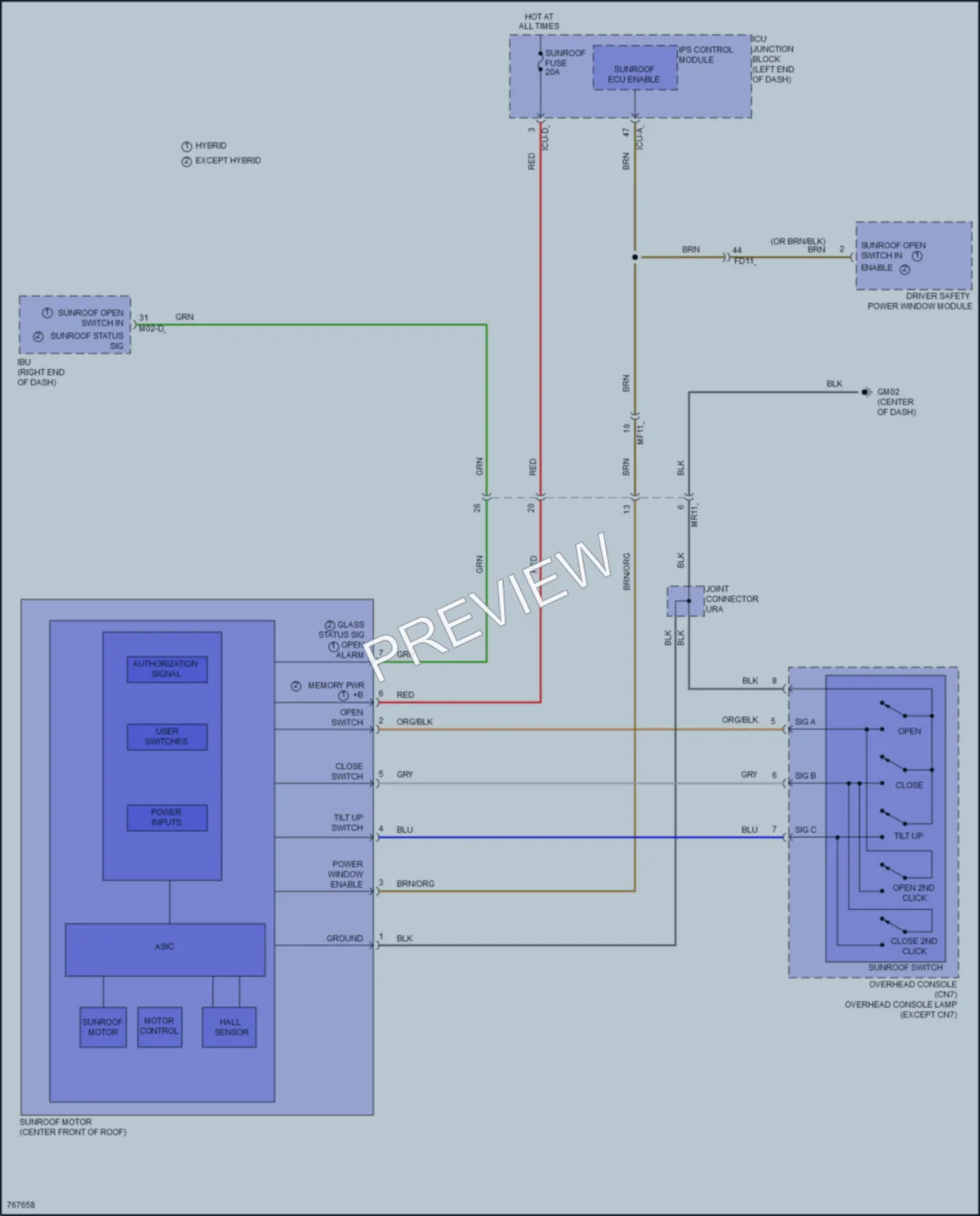 2021 Hyundai ElantraHybrid Power Top Sunroof wiring diagram preview