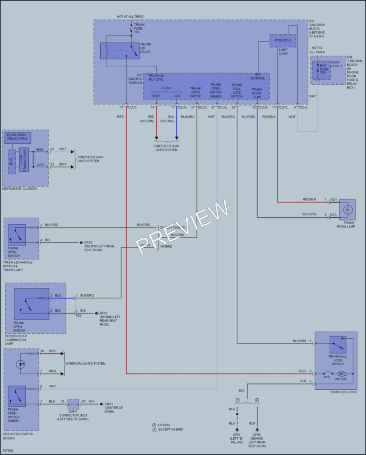 2021 Hyundai Sonata Trunk Tailgate Fuel Door wiring diagram preview