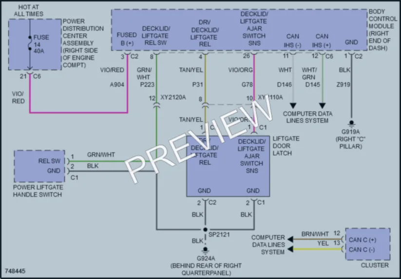 2021 Jeep GrandCherokee Trunk Tailgate Fuel Door wiring diagram preview