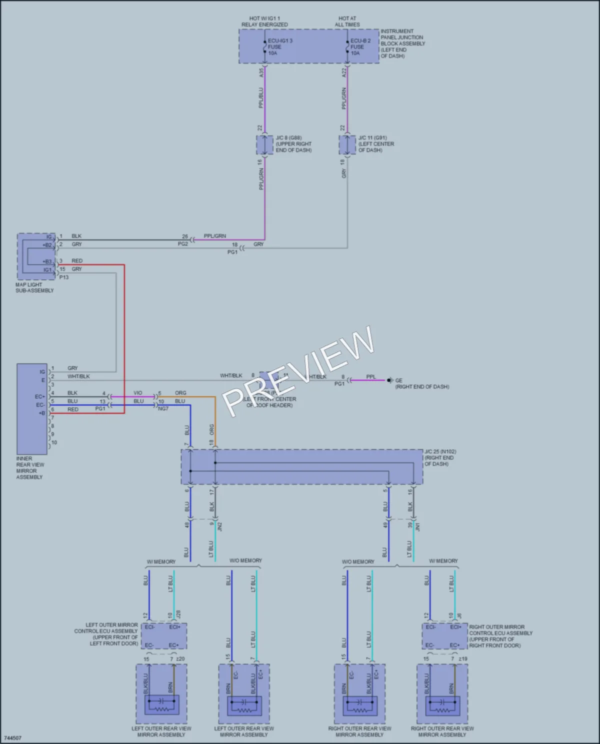 2021 Lexus ES250 Power Mirrors wiring diagram preview