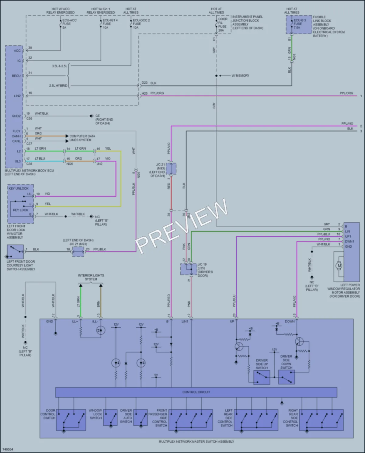 2021 Lexus ES250 Power Windows wiring diagram preview
