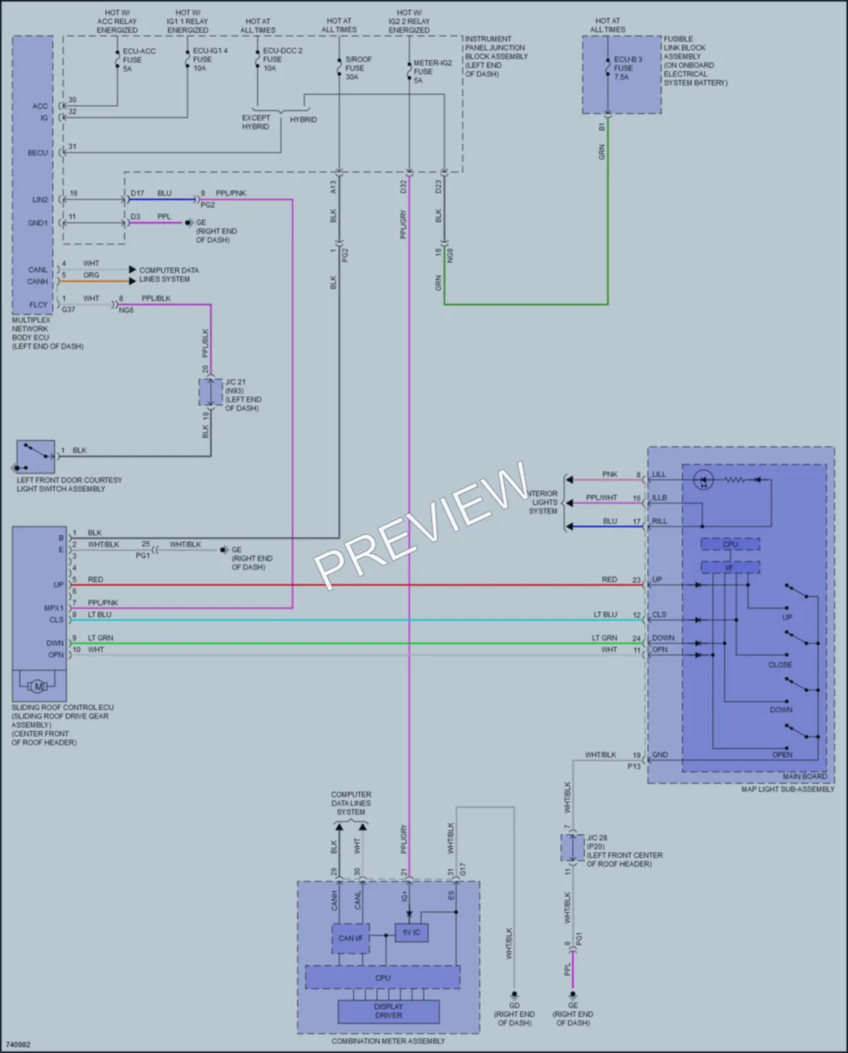 2021 Lexus ES300h Power Top Sunroof wiring diagram preview