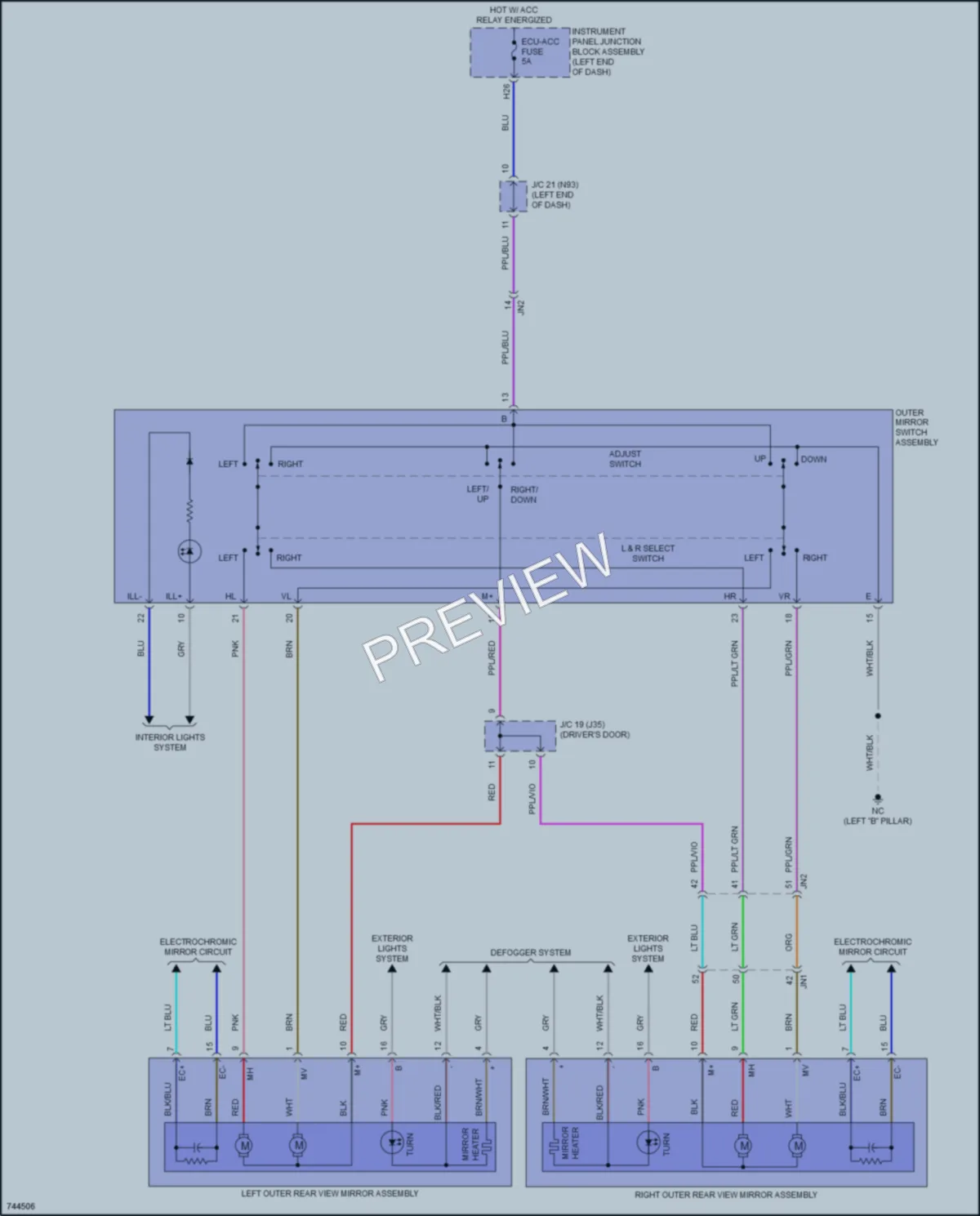 2021 Lexus ES350 Power Mirrors wiring diagram preview
