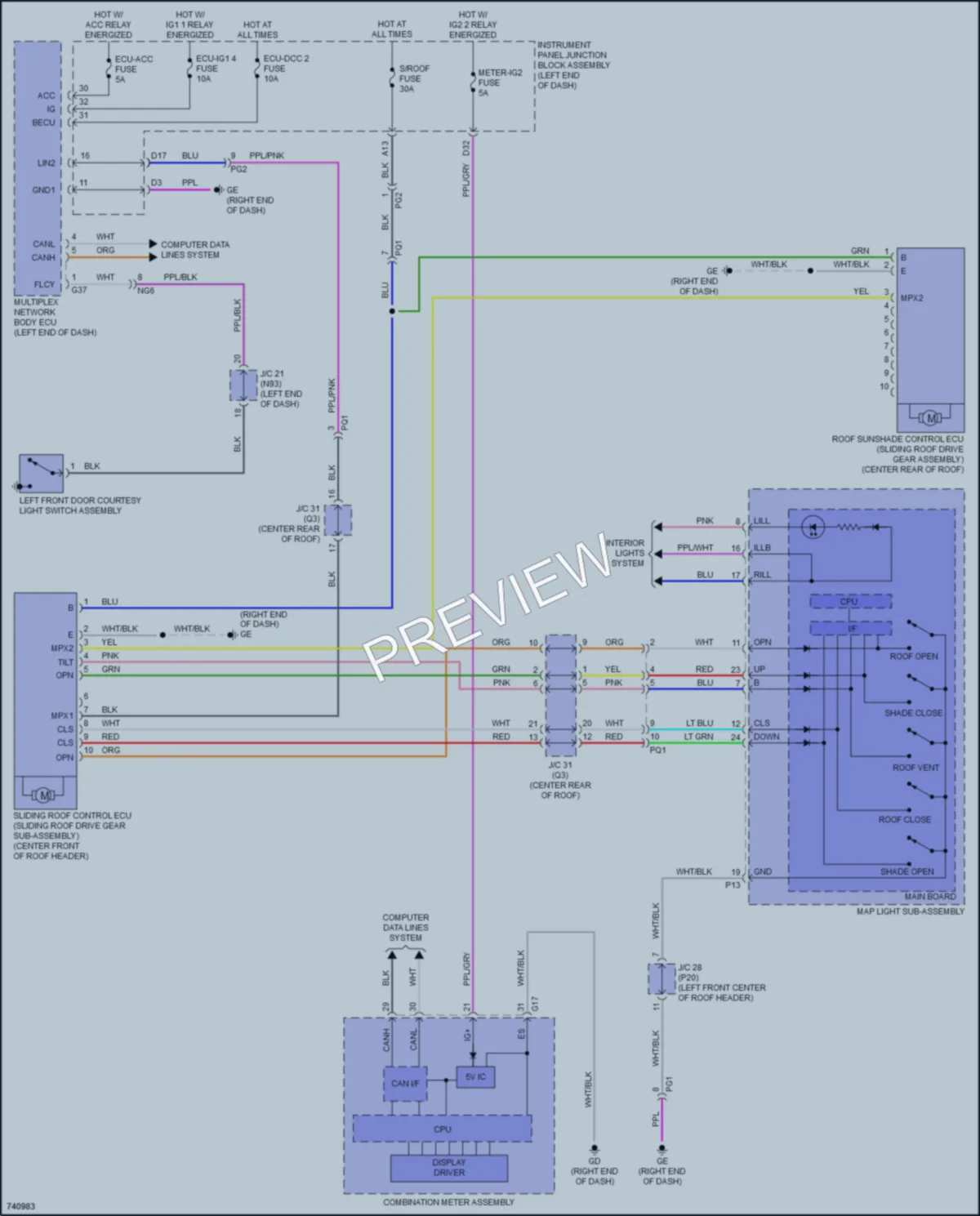 2021 Lexus ES350 Power Top Sunroof wiring diagram preview