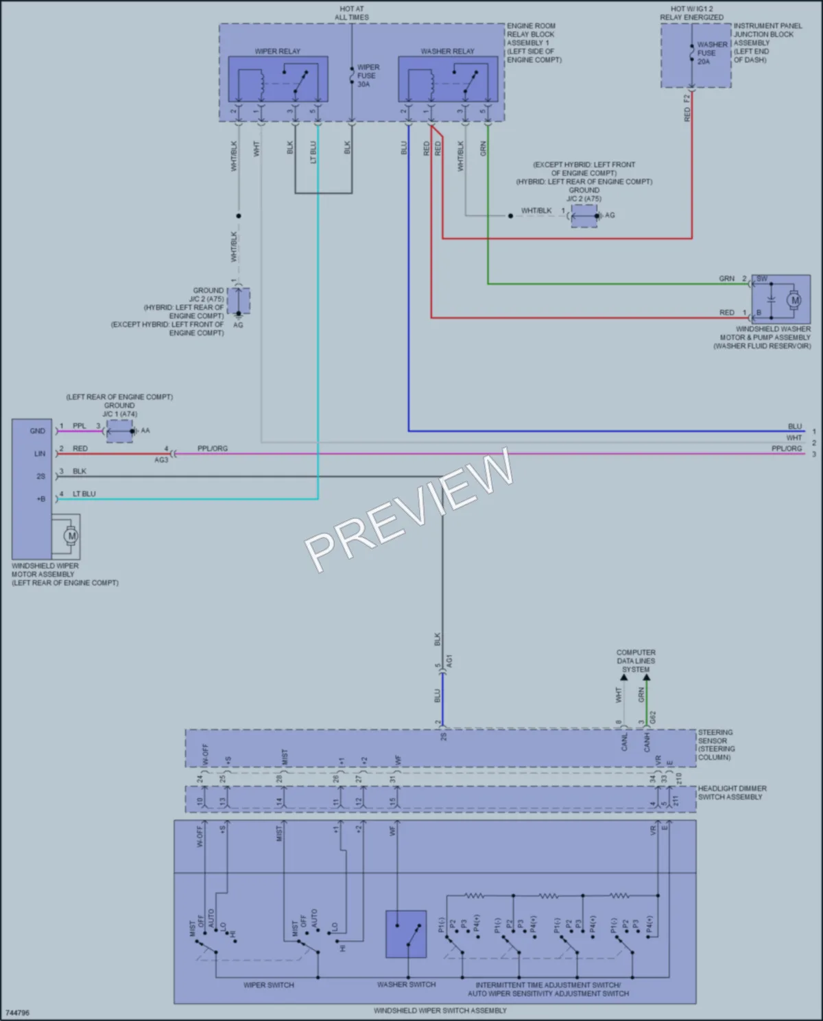 2021 Lexus ES350 Wiper Washer wiring diagram preview