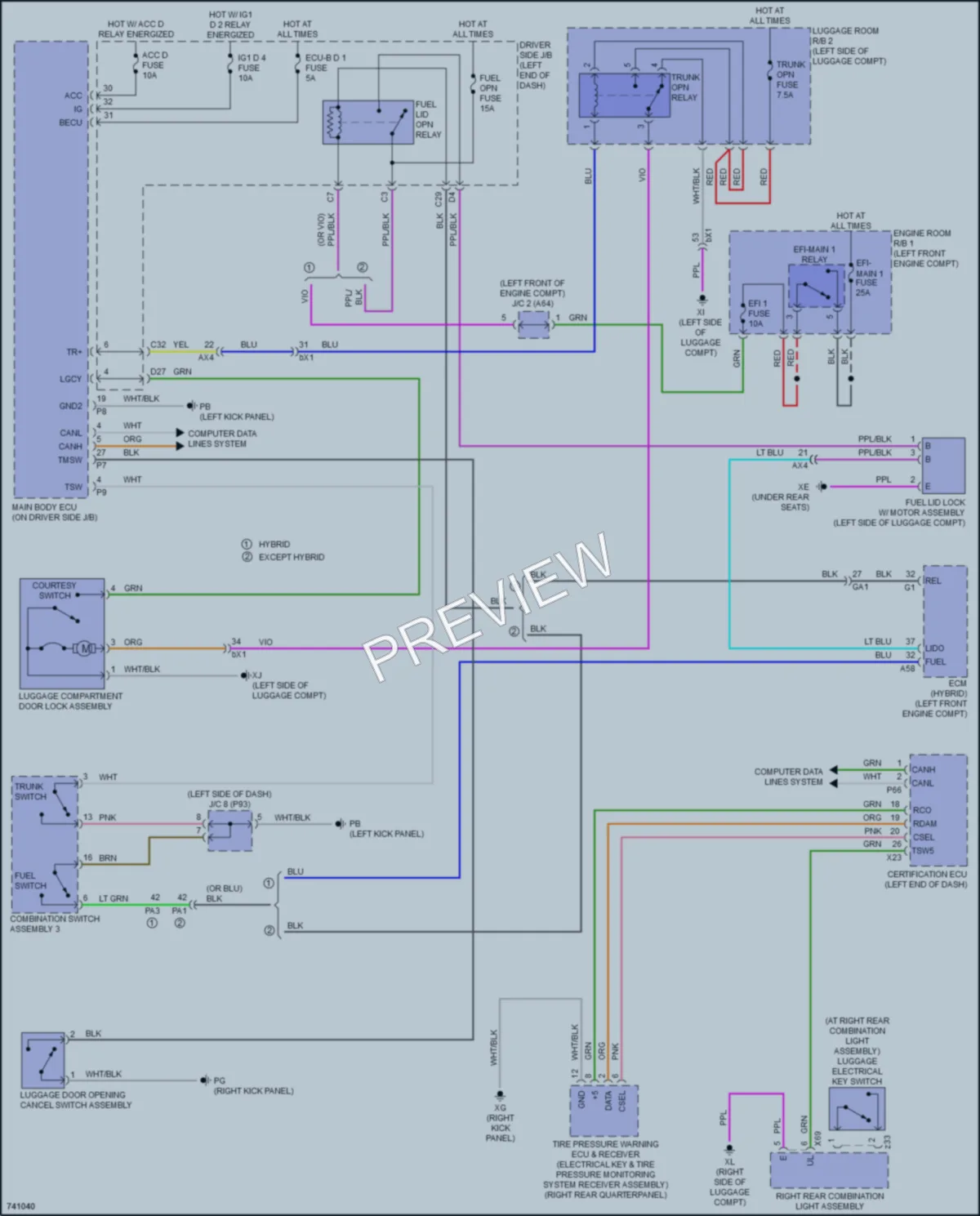2021 Lexus LC500h Trunk Tailgate Fuel Door wiring diagram preview