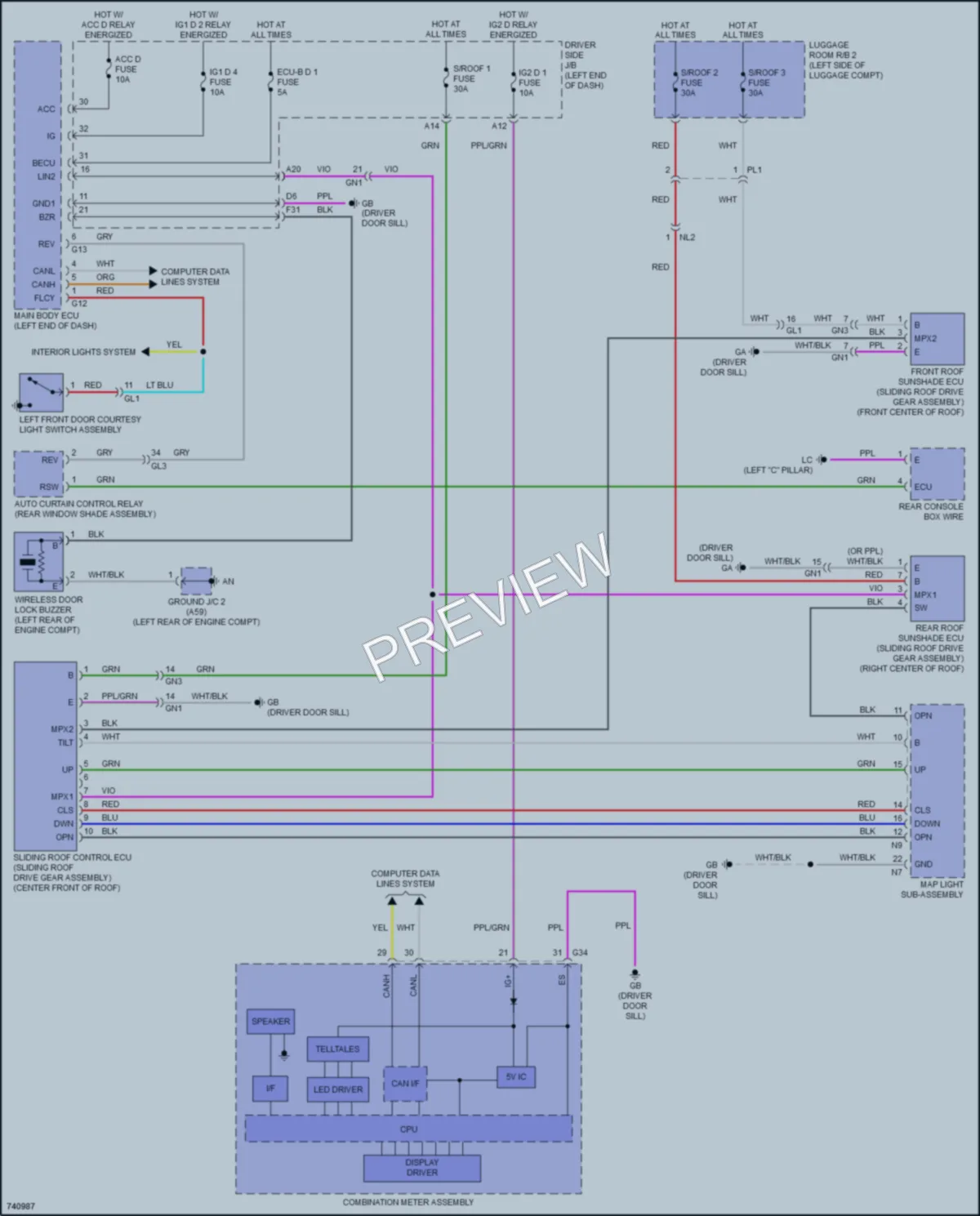 2021 Lexus LS500 Power Top Sunroof wiring diagram preview