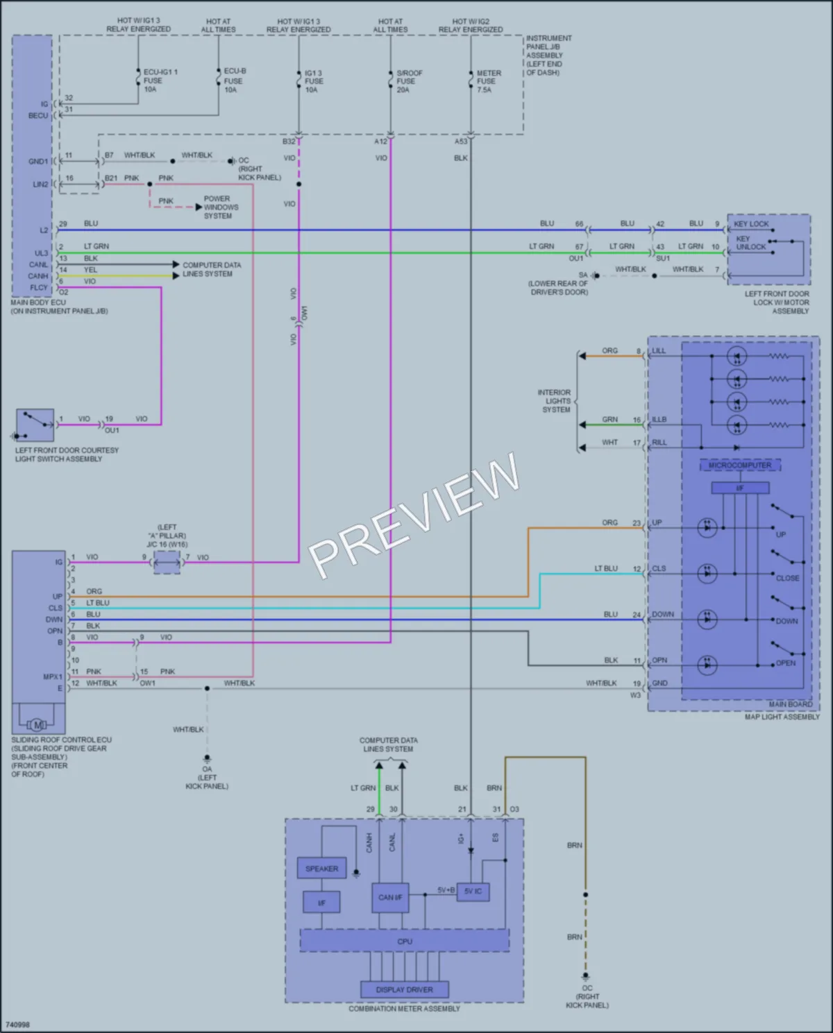 2021 Lexus RC300 Power Top Sunroof wiring diagram preview