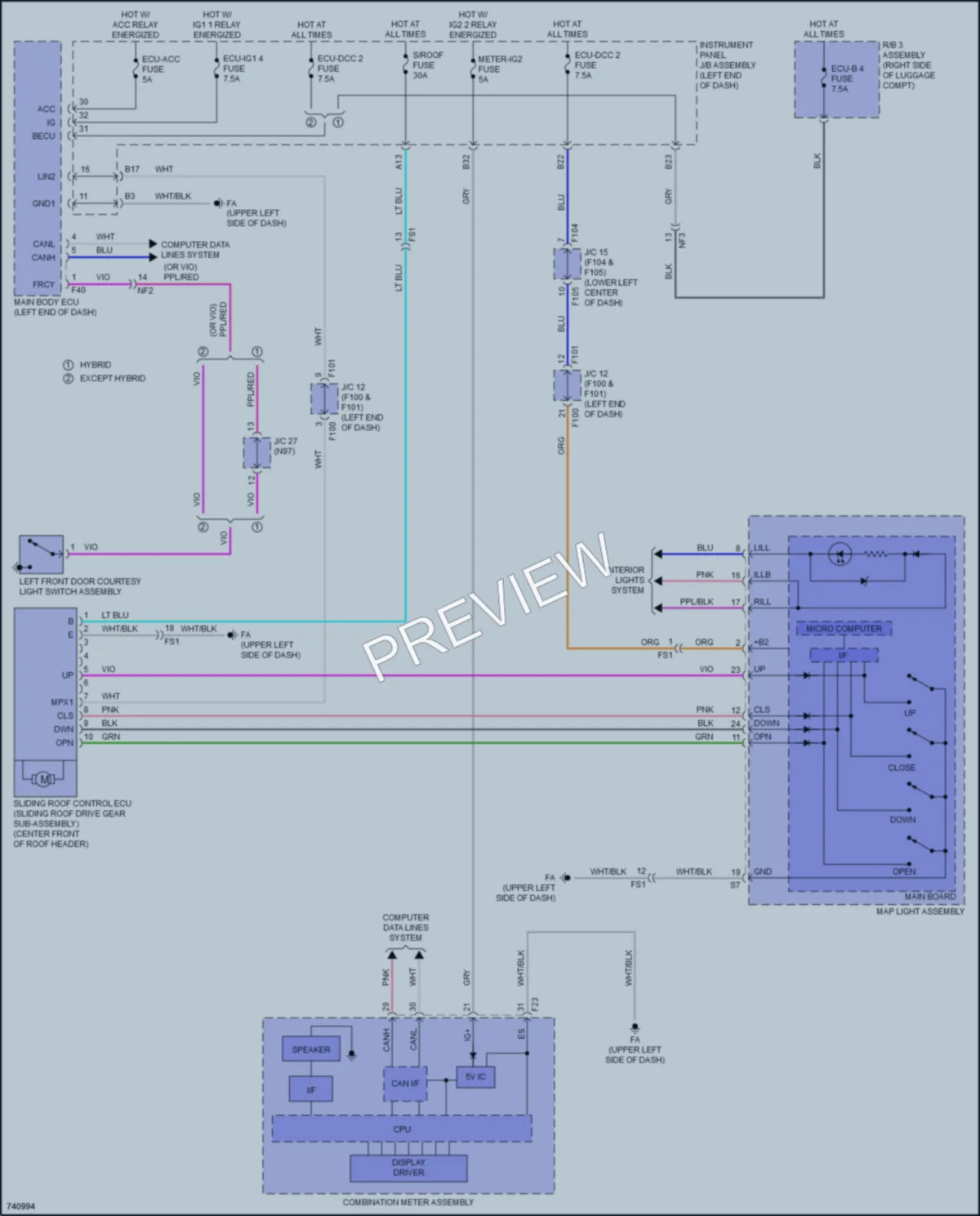 2021 Lexus UX200 Power Top Sunroof wiring diagram preview
