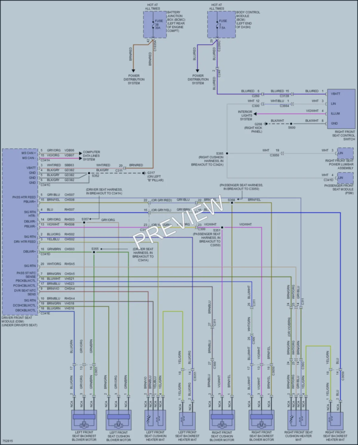 2021 Lincoln Aviator Power Seats wiring diagram preview