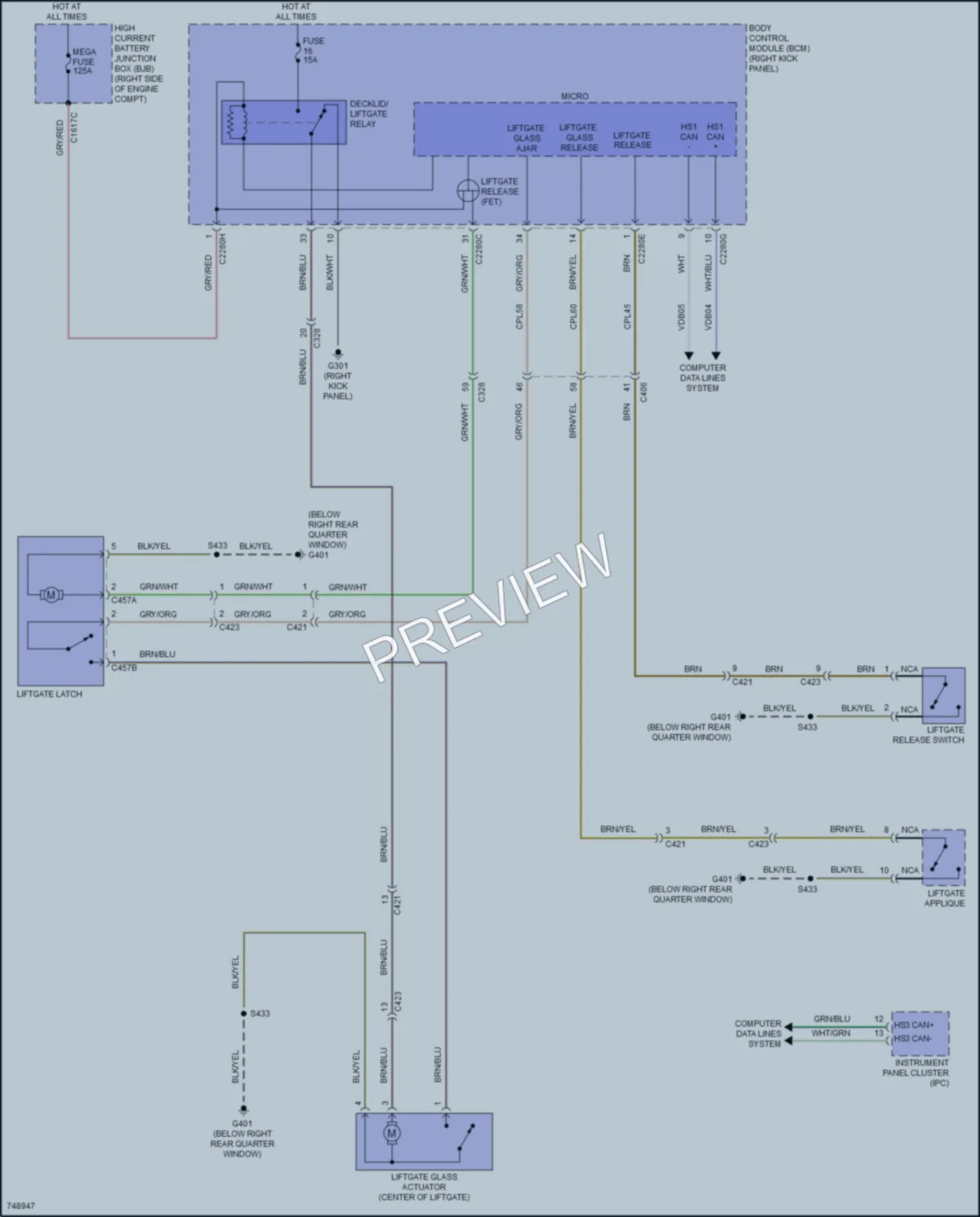 2021 Lincoln NavigatorL Trunk Tailgate Fuel Door wiring diagram preview