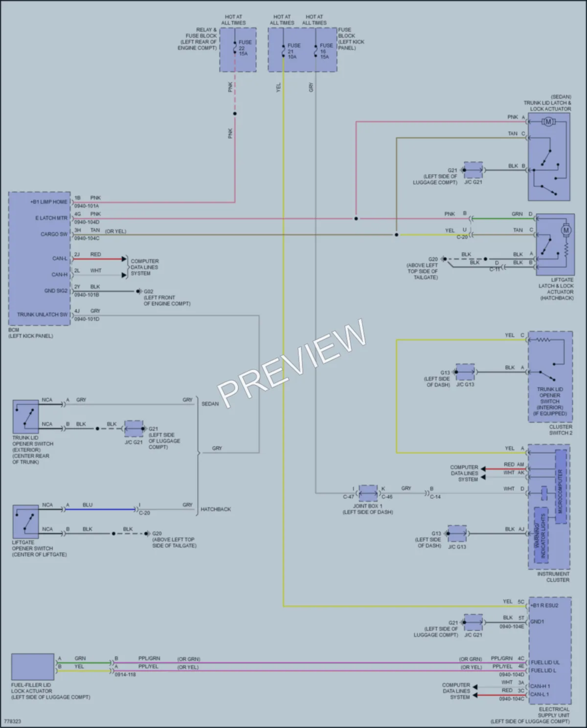 2021 Mazda 3 Trunk Tailgate Fuel Door wiring diagram preview