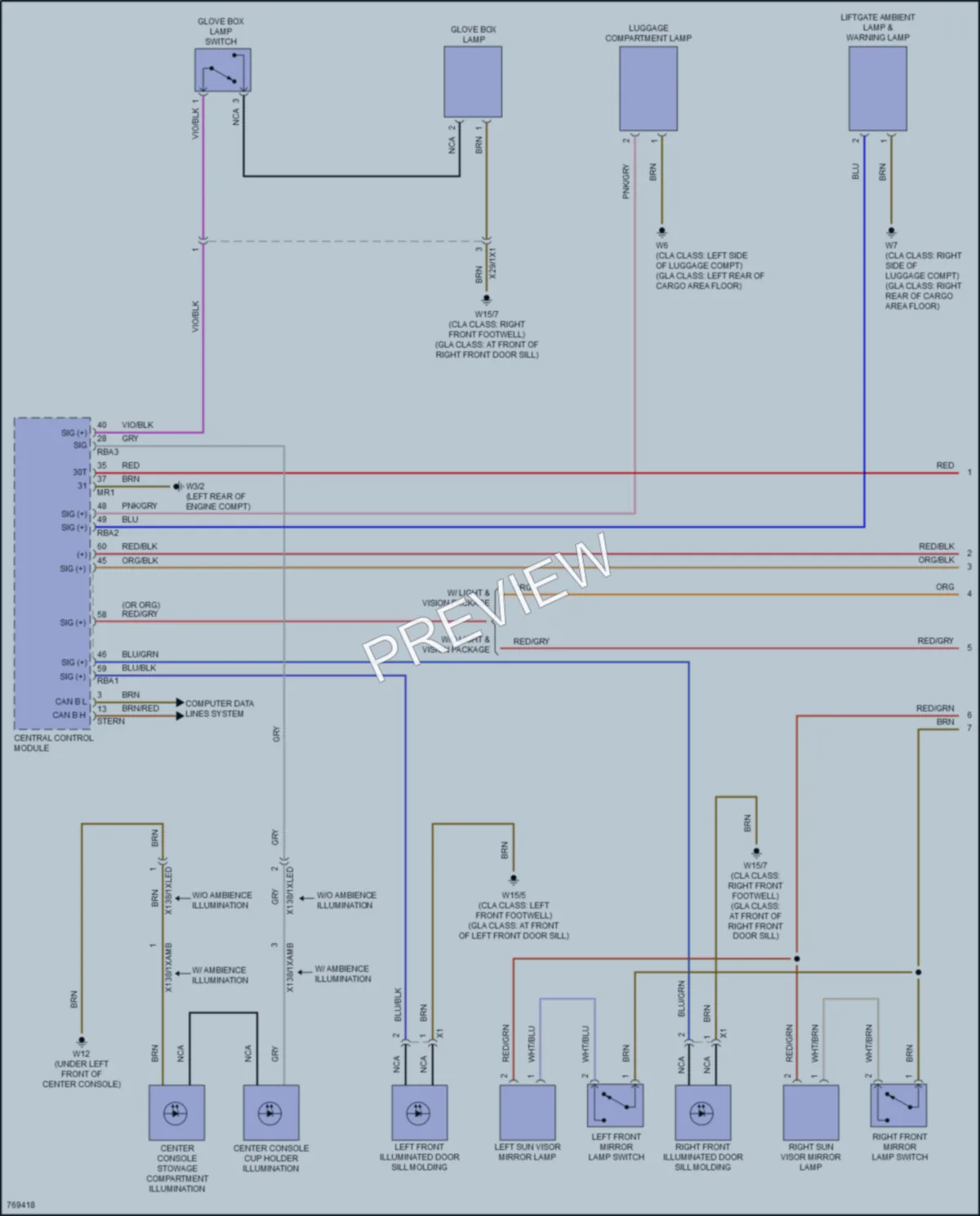 2021 MercedesBenz GLB250 Interior Lights wiring diagram preview