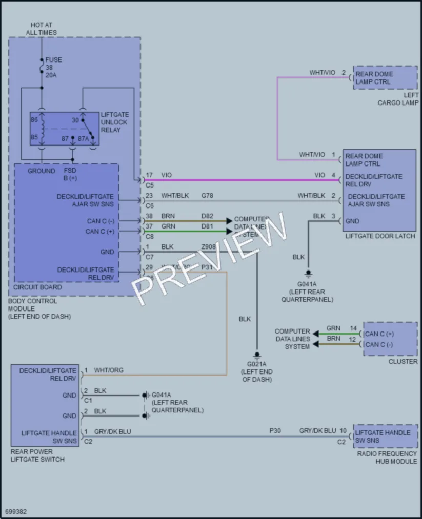 2021 Nissan Renegade Trunk Tailgate Fuel Door wiring diagram preview