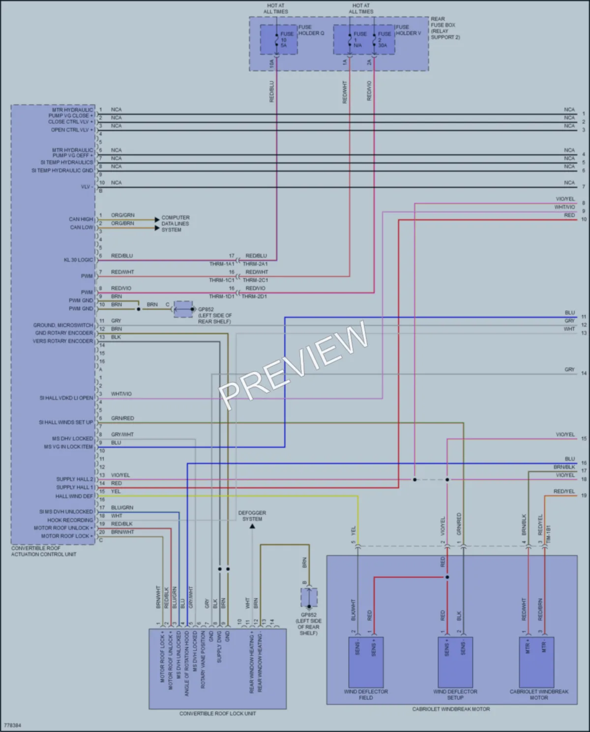 2021 Porsche 911 Power Top Sunroof wiring diagram preview