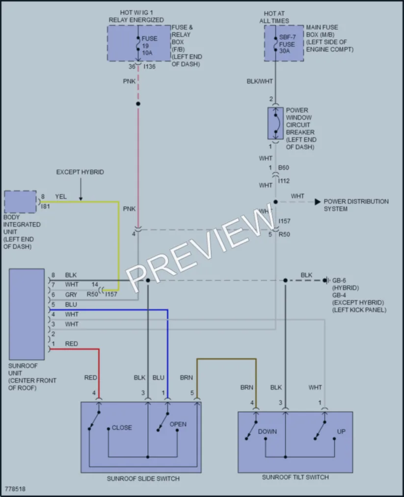 2021 Subaru CrosstrekHybrid Power Top Sunroof wiring diagram preview